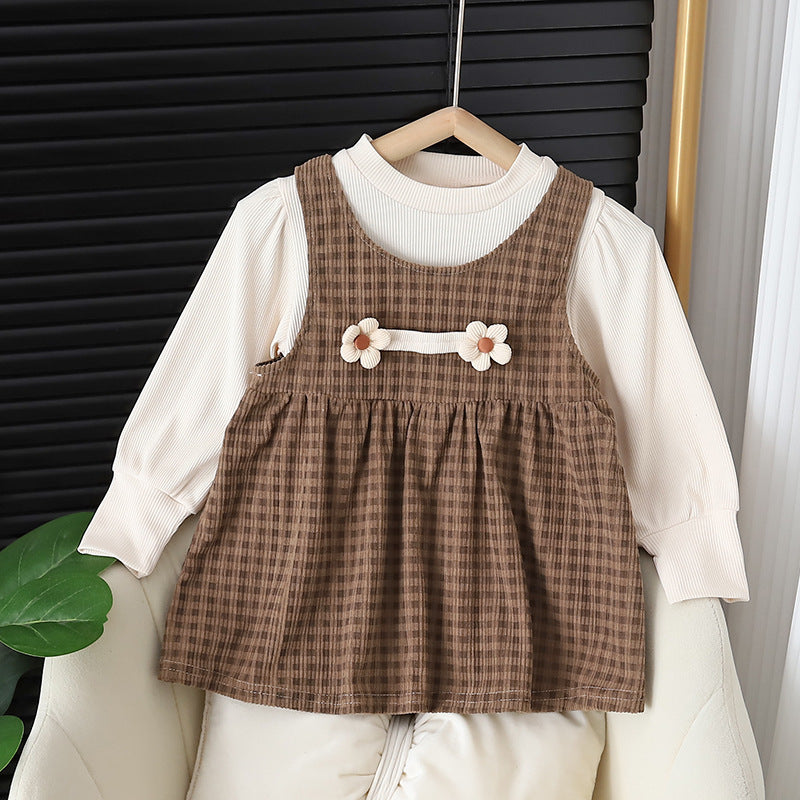 Baby Girl Round-neck Long-sleeved Dress Suit